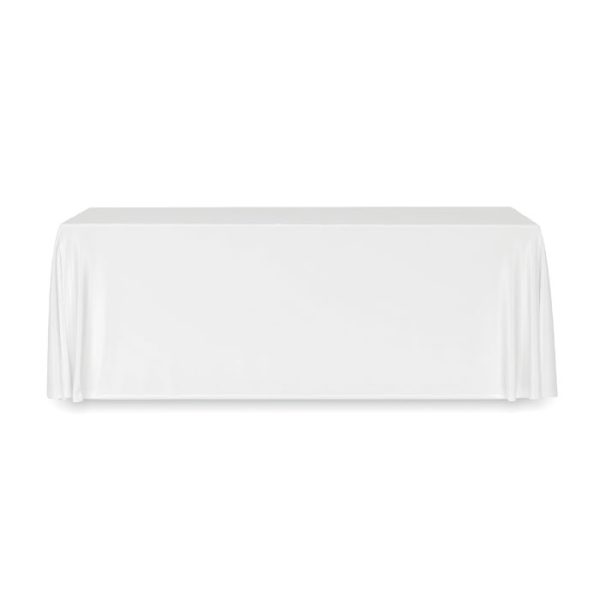 A spacious white tablecloth measuring 280x210 cm, perfect for covering large tables.