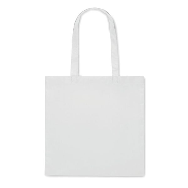 white RPET non-woven shopping or beach bag with gussets and long handles, 80 gr/m².