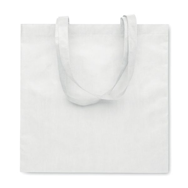 white Durable RPET shopping or beach bag with gussets and long handles, 80 gr/m².