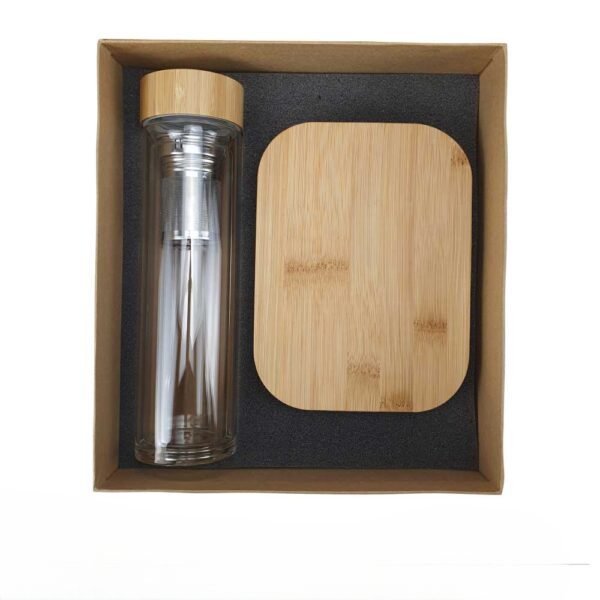 Ecofriendly gift sets2cleanup gift suppliers Glass and bamboo flask and glass and bamboo lunch box