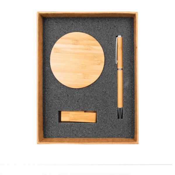 Ecofriendly gift sets2cleanup gift suppliers Bamboo wireless charger 8gb bamboo usb flash drive and bamboo pen with silver accents