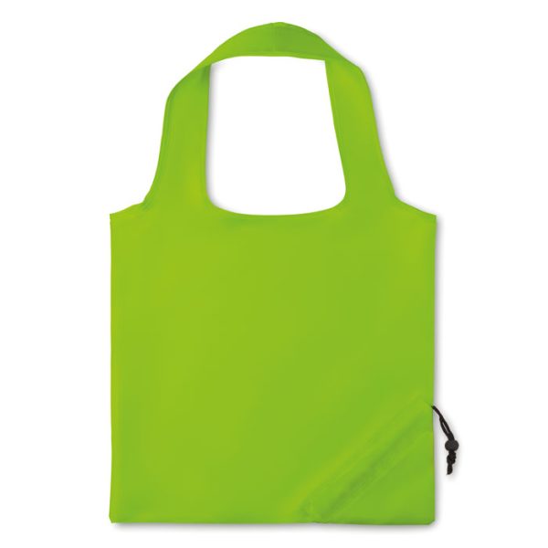 foldable shopping bag in lime polyester with drawstring pouch