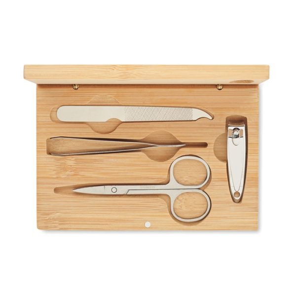 Manicure nail tool setwood7 gift suppliers Bamboo manicure case containing 4 stainless steel tools for all your nail care needs