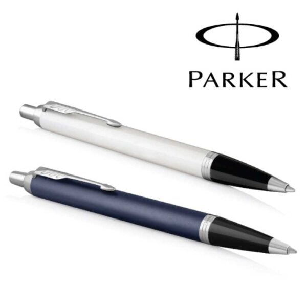 Set of two Parker IM ballpoint pens in distinct colors.