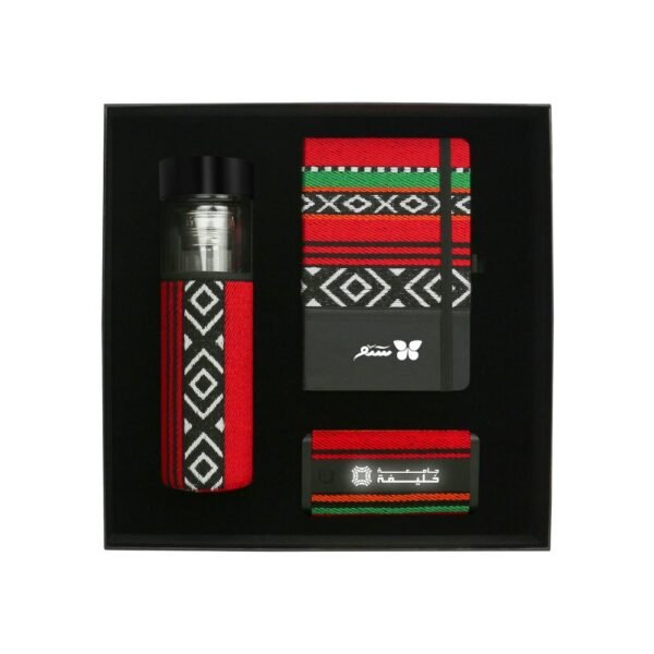 Sadu design corporate gift sets with bottle notebook powerbank2 gift suppliers Borosilicate bottle notebook wireless power bank in a black gift box