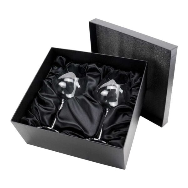 Wine glass gift sets 2 pcs 22 cm tall with gift box4 gift suppliers Stone designed 22 cm wine glass set presented in a deluxe black box ideal for gifting