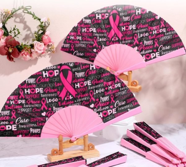 Pinkcustomprintedhandfansforbreastcancerawarenessjpeg gift suppliers