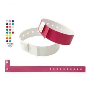 Durable plastic wristbands for events with snap button closure and color options