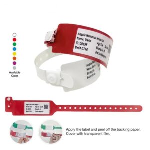 Hospital wristband with barcode label insert and transparent shield cover