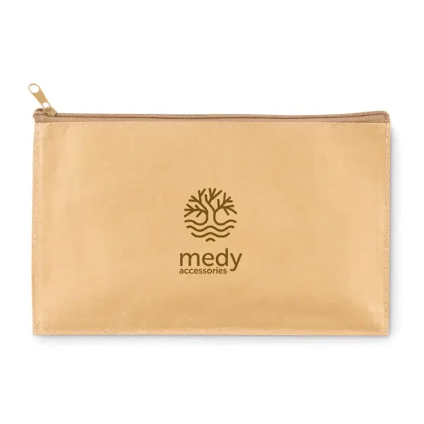 Woven paper pencil case printed with a sample company logo