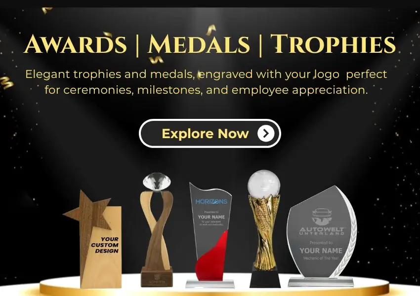 Custom corporate awards, medals and trophies for ceremonies and employee recognition in Dubai
