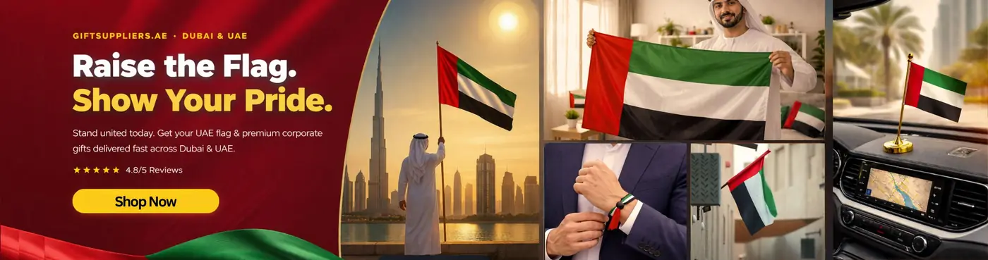 Raise the Flag, Show Your Pride promotional banner with UAE flags